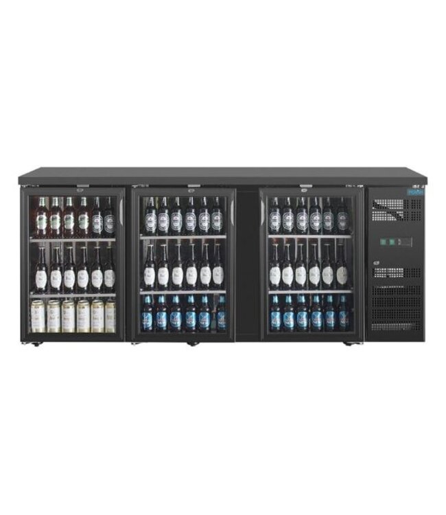 Barkoeling | 3 glazen deuren | Zwart | 355L | (H)86x(B)200,2x(D)53,5