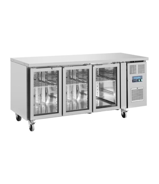 Koelwerkbank 3 glazen deuren | RVS | 358L | (H)86x(B)179,5x(D)70cm