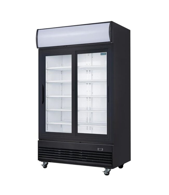 Dubbeldeurs displaykoeling met wielen | Schuifdeuren | 950L | (H)203,6x(B)120x(D)73cm