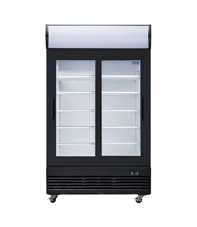Dubbeldeurs displaykoeling met wielen | Schuifdeuren | 950L | (H)203,6x(B)120x(D)73cm
