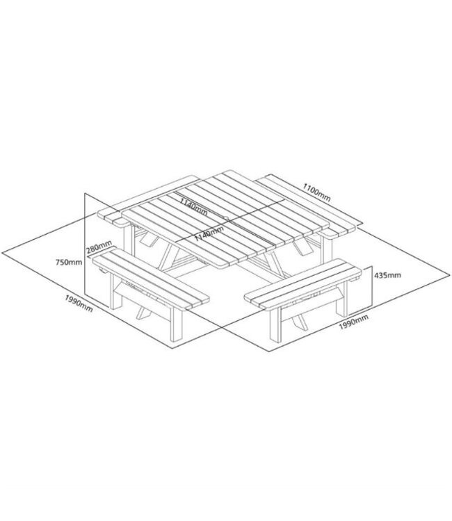 Rowlinson Picknicktafel | Hout | Vierkant | 8 personen
