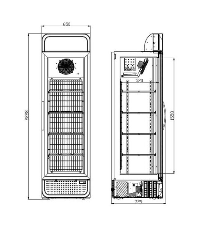 Vrieskast Pro Ventilator glasdeur | 378L | (H)198,5x(B)x65(D)71,9