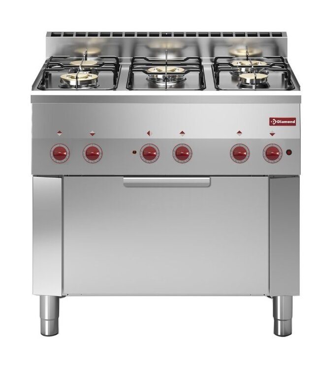 Diamond Gasfornuis | Diamond Pro 600 | 2x 3,3kW en 3x 3,6kW | incl elektrische oven | (B)90x(D)60x(H)85/97cm