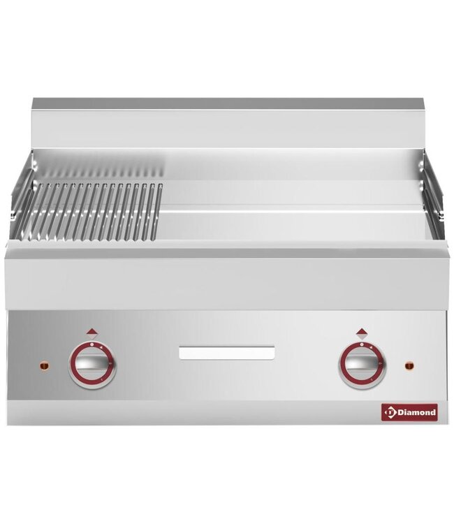 Bakplaat | Diamond Alpha 650 | elektrisch | 2/3 gladde en 1/3 gegroefde verchroomde plaat | (B)70x(D)65x(H)28/38cm