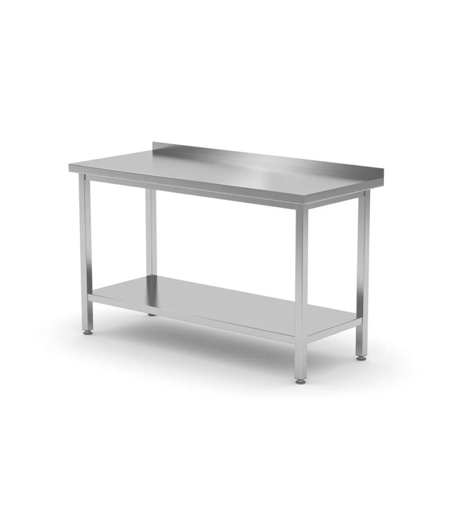Werktafel RVS met onderschap en achteropstand | Flat-pack | (B)120x(D)70x(H)85cm