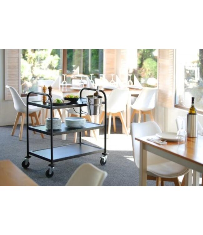 RVS Serveerwagen met 3 bladen | Zwart | Flat pack | 83x51cm