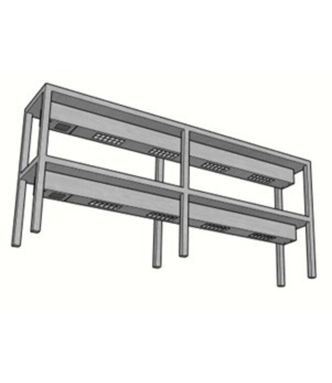 RVS verwarmde etagère 2 niveaus | Breedte 550-2200mm | Diepte 300mm | Hoogte 700mm | 6 opties