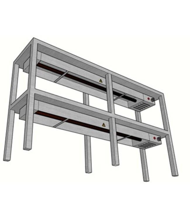 RVS verwarmde etagère 2 niveaus | Budget | Breedte 700-1900mm | Diepte 300mm | Hoogte 700mm | 5 opties