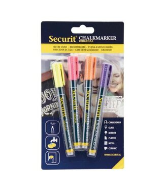 Securit Krijtstiften | Geel/Roze/Oranje/Paars | 4 stuks | 1-2mm