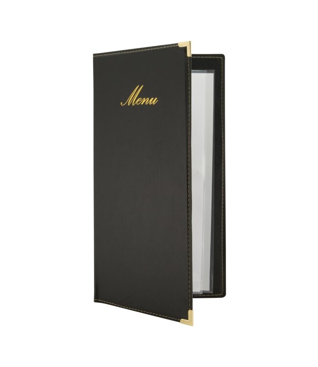 Menukaart Classic | A45 | Leder | Zwart | 18,4x35cm