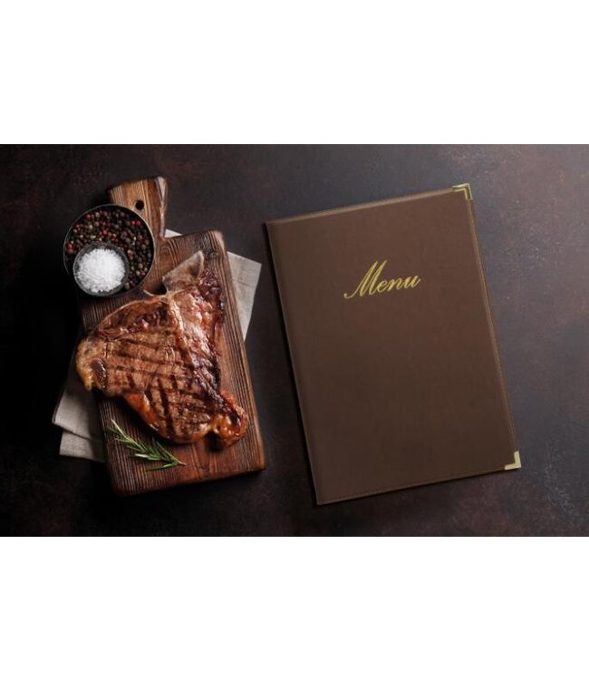Menukaarthouder Classic | A4 | Leder | Bruin | 24,5x34,4cm