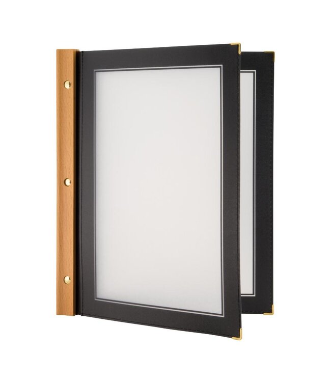 Menukaartmap | Wood | A4 | Zwart | Incl. 2 insteekhoezen