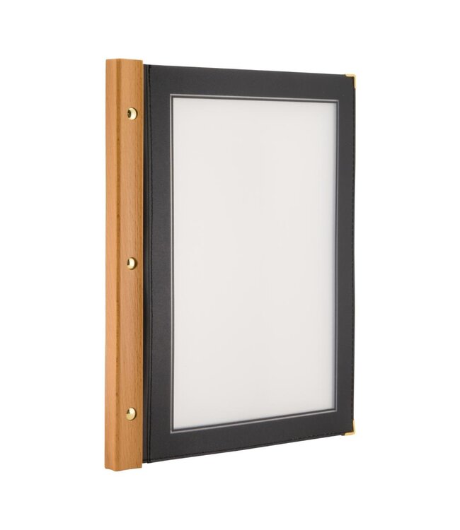 Menukaartmap | Wood | A4 | Zwart | Incl. 2 insteekhoezen