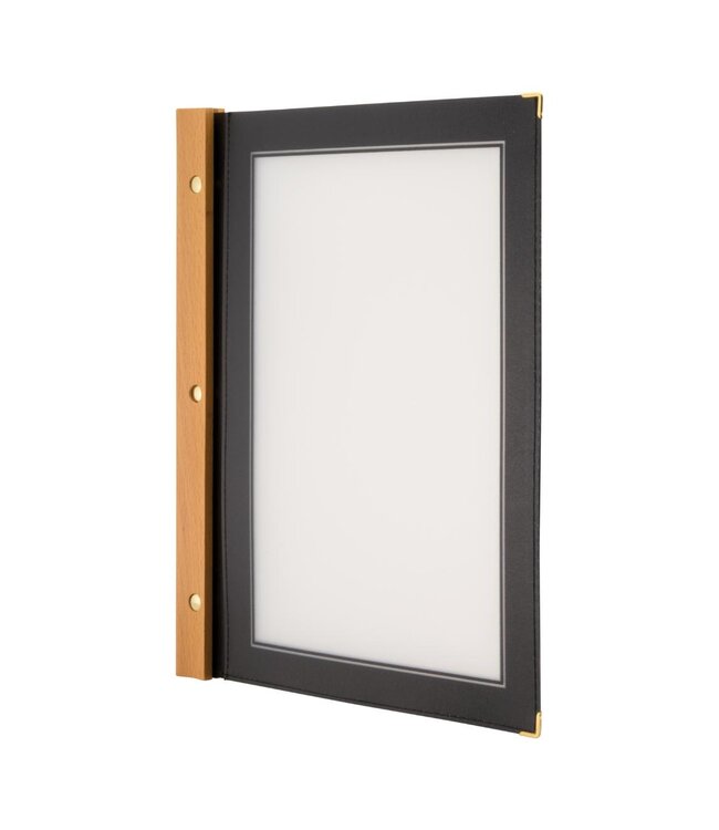 Menukaartmap | Wood | A4 | Zwart | Incl. 2 insteekhoezen