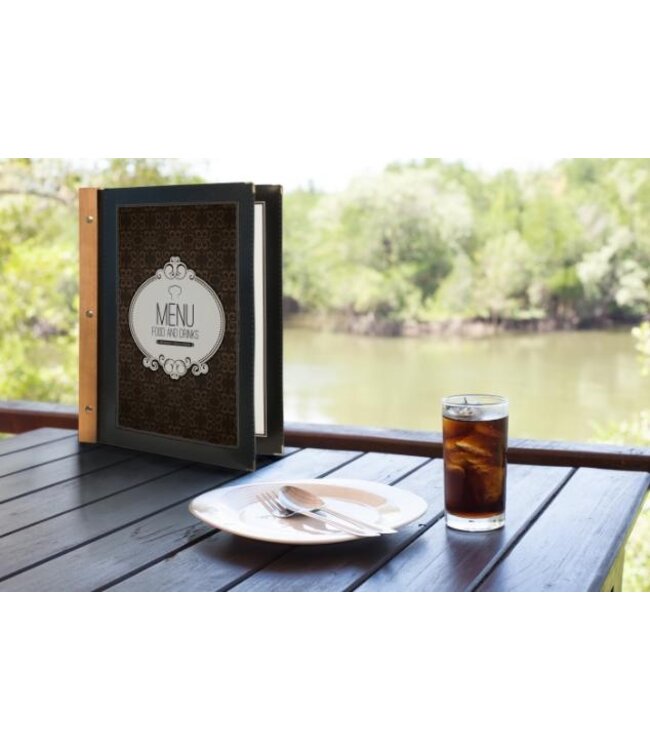 Menukaartmap | Wood | A4 | Zwart | Incl. 2 insteekhoezen