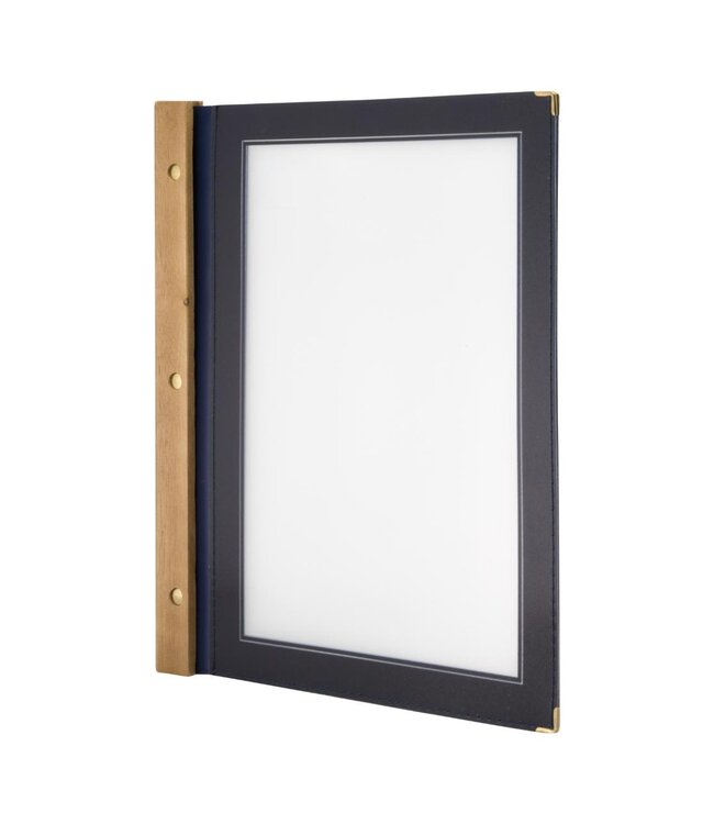 Menukaartmap | Wood | A4 | Blauw | Incl. 2 insteekhoezen