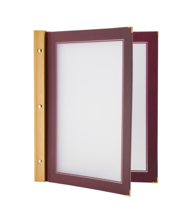 Menukaartmap | Wood | A4 | Wijnrood | Incl. 2 insteekhoezen