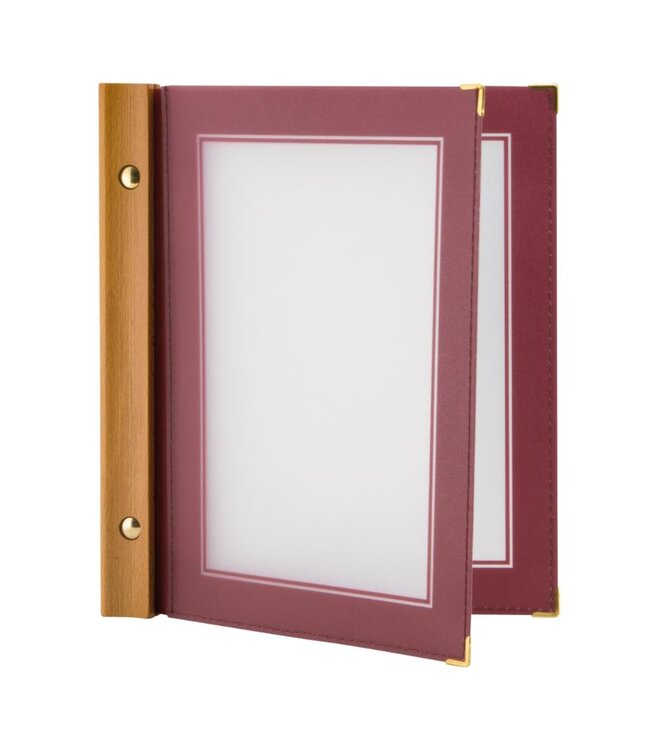 Menukaartmap | Wood | A5 | Wijnrood | Incl. 2 insteekhoezen