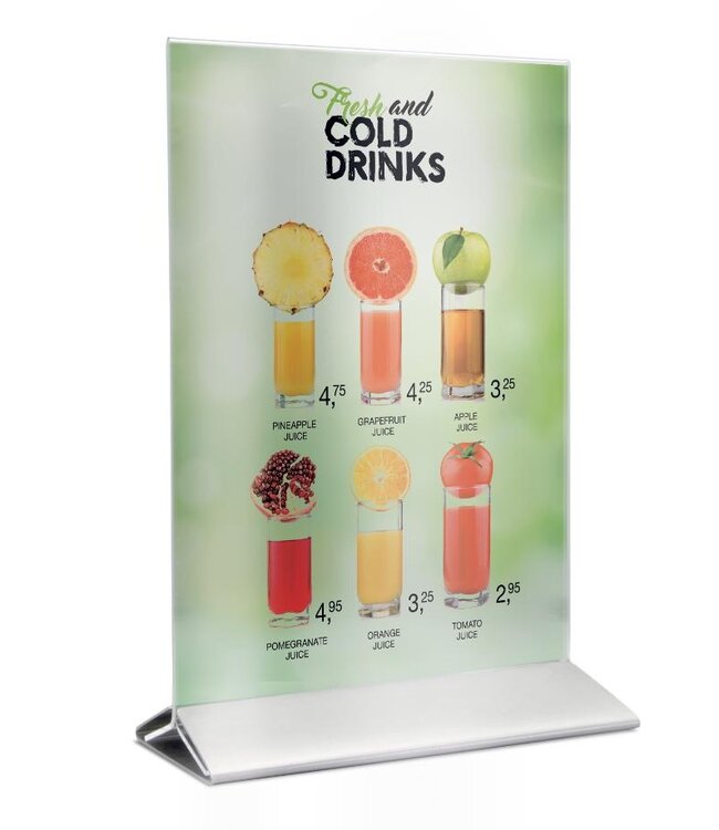 Tafeldisplay menukaarthouder | Acryl/RVS | A4