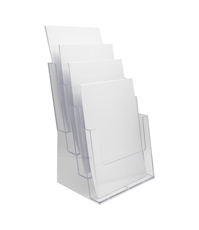 Brochurehouder | Tafelmodel | Transparant | Acryl | 4x A4