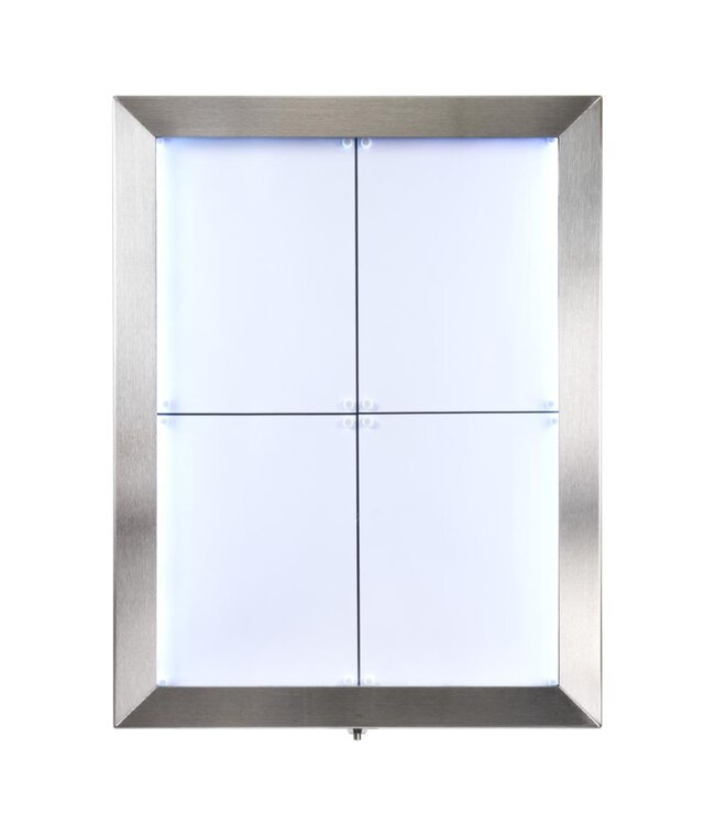 RVS Menukast met gekleurde LED verlichting | 4x A4 | Wandmodel | 69,5x52,3x6,5cm