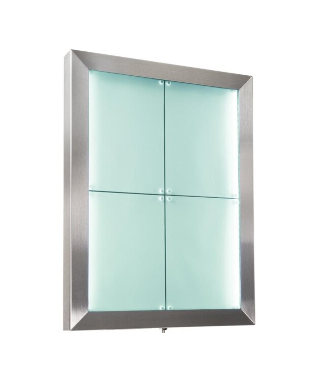 RVS Menukast met gekleurde LED verlichting | 4x A4 | Wandmodel | 69,5x52,3x6,5cm