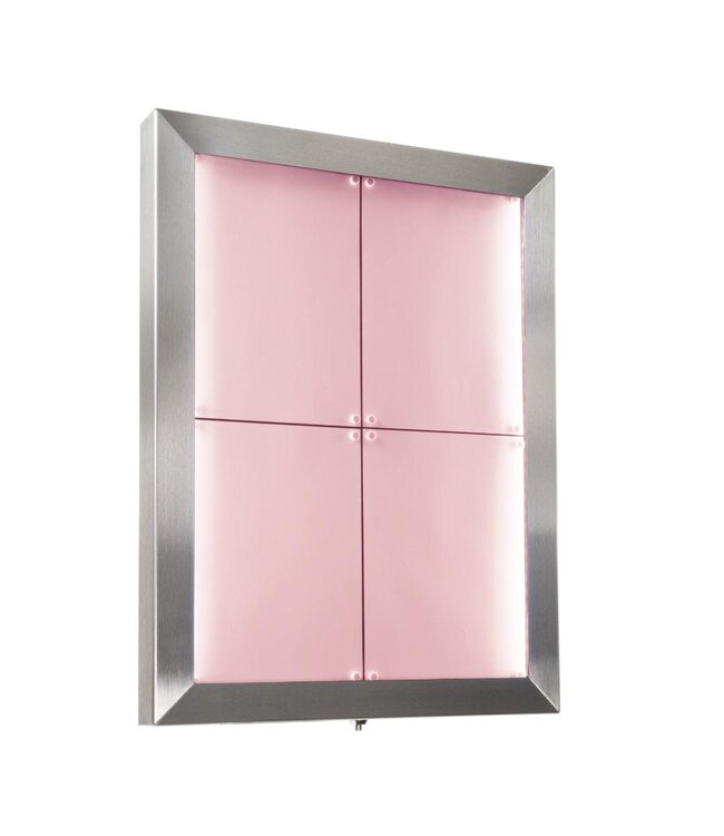 RVS Menukast met gekleurde LED verlichting | 4x A4 | Wandmodel | 69,5x52,3x6,5cm
