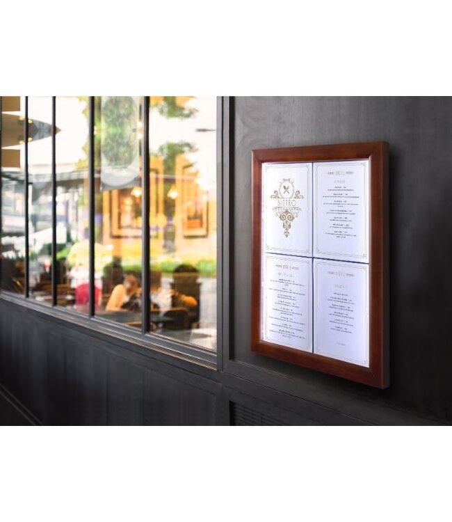 Menukast met LED verlichting | Classic | 4x A4 | Donkerbruin | 69,7x53,3x5,5cm
