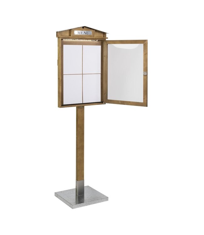 Menukast met LED verlichting | Rustic | 4x A4 | Hout | Incl. standaard
