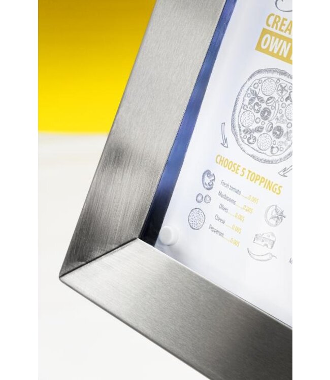 RVS Menukast met gekleurde LED verlichting | 6x A4 | Wandmodel | 78x50,7x5cm