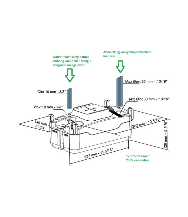 Externe afvoerpomp voor ijsblokjesmachines