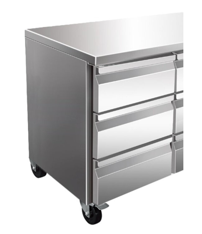 Koelwerkbank Chef Line | 4 Deurs | RVS | Met wielen | (H)85x223x70cm