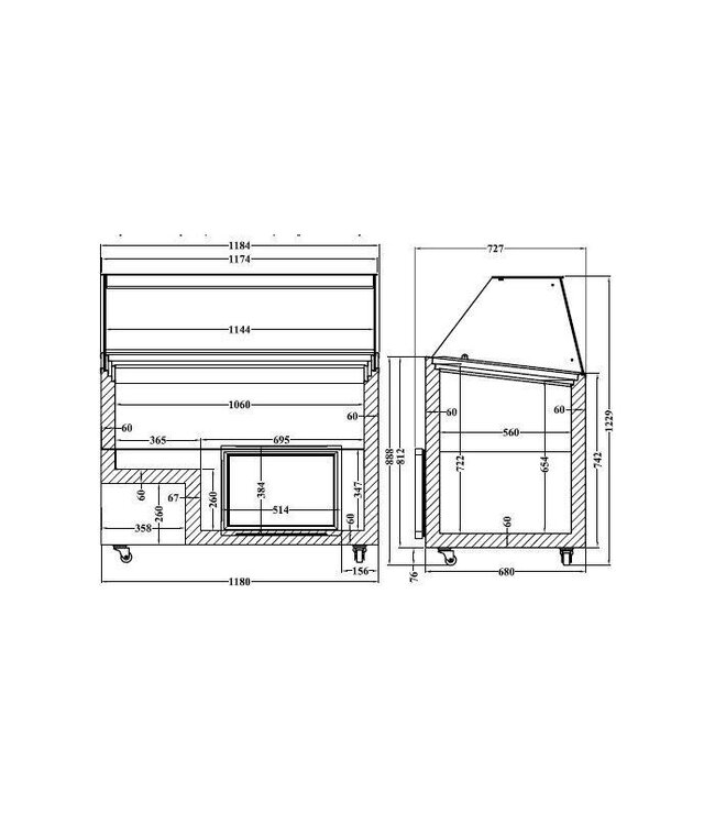 Schepijsvitrine Java | 8x 5L | (H)122,9x118,4x72,7cm