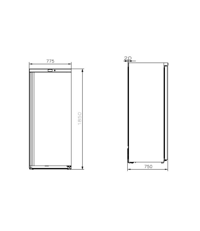 Hoge Vrieskast Chef line | 550L | RVS | (H)187x77,5x73,5cm