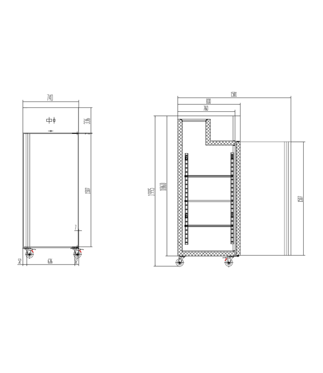 Koelkast Chef Line | 685L | RVS | Met wielen | (H)201x74x83cm