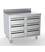 Werktafel RVS met 6 lades en achteropstand | (H)85/90x(B)100x(D)70cm