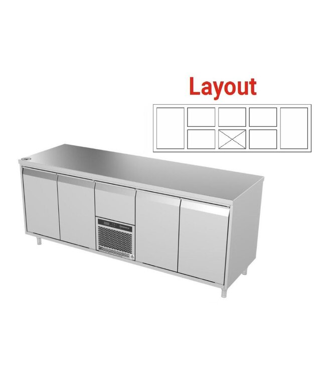 Koelwerkbank | layout 19 | 2 deuren 5 lades | -5 tot 8° | (H)85/90x(B)213x(D)70cm