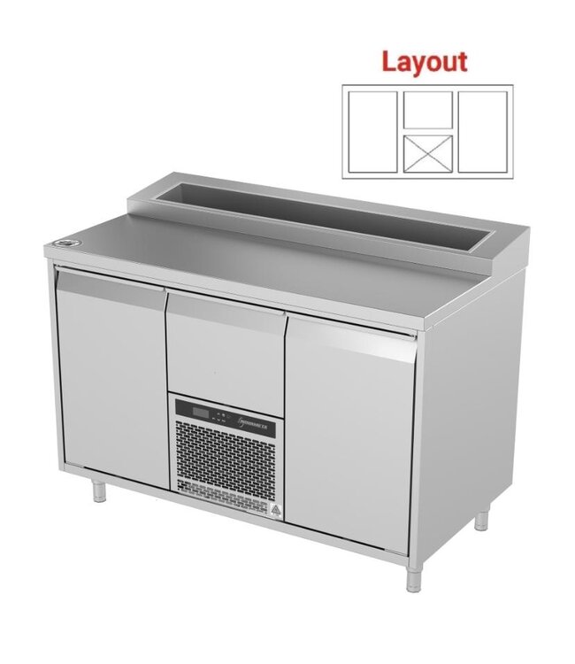 Saladette | layout 1 | 2 deurs en 1 lade | boven 7x 1/6GN | (H)85/90x(B)130x(D)70cm