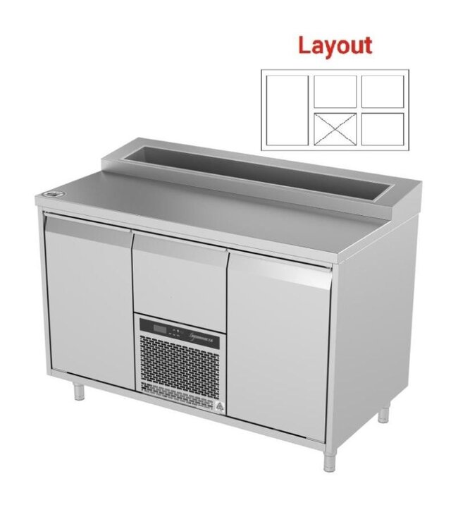 Saladette | layout 5 | 1 deur en 3 lades | boven 7x 1/6GN | (H)85/90x(B)130x(D)70cm