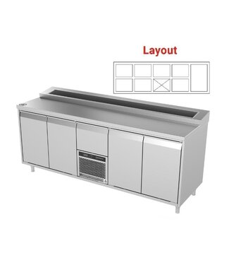 Pizzawerkbank | layout 9 | boven 12x 1/6GN | (H)85/90x(B)213x(D)70cm