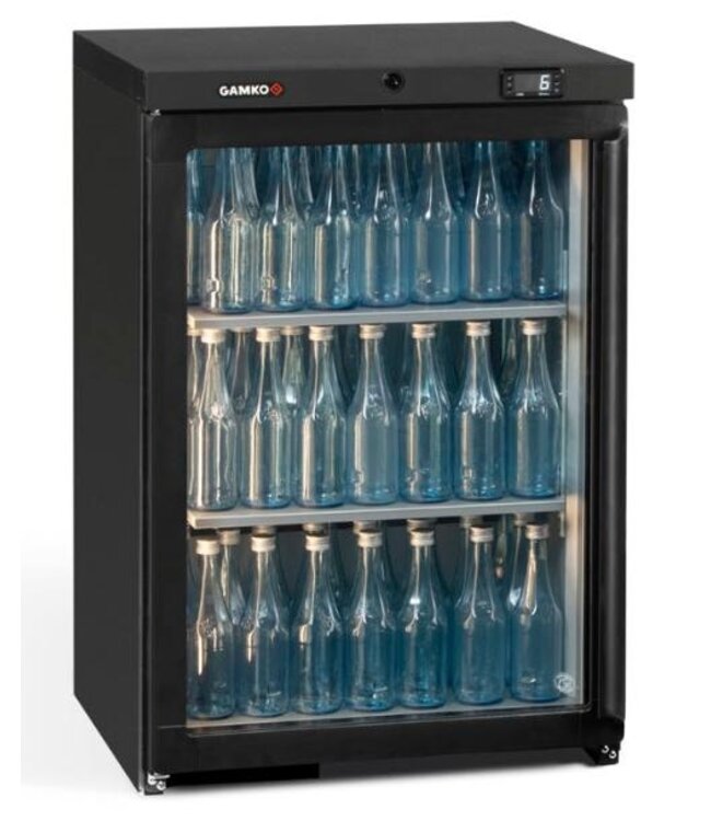 Flessenkoeling extra laag | Gamko LG3/150LG | 1-Deurs | Glasdeur linksdraaiend | 140 liter | Antraciet