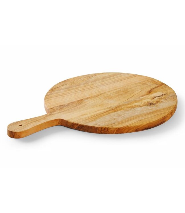 Houten serveerplank | Rond met handvat | Olijfhout | 1,9cm dik | ⌀32cm