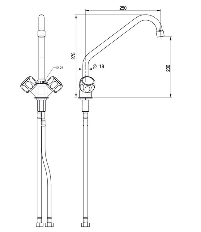 Mengkraan | Tafelmodel | Enkelgats | 1/2" Aansluiting | 250mm zwenktuit