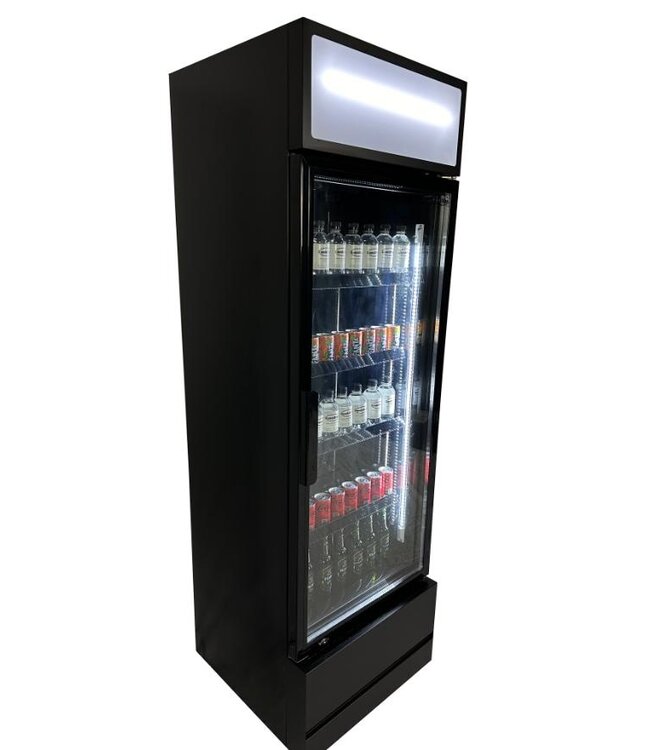 Koelkast met glazen deur | 360L | Zwart | (H)197,3x(B)61x(D)61cm