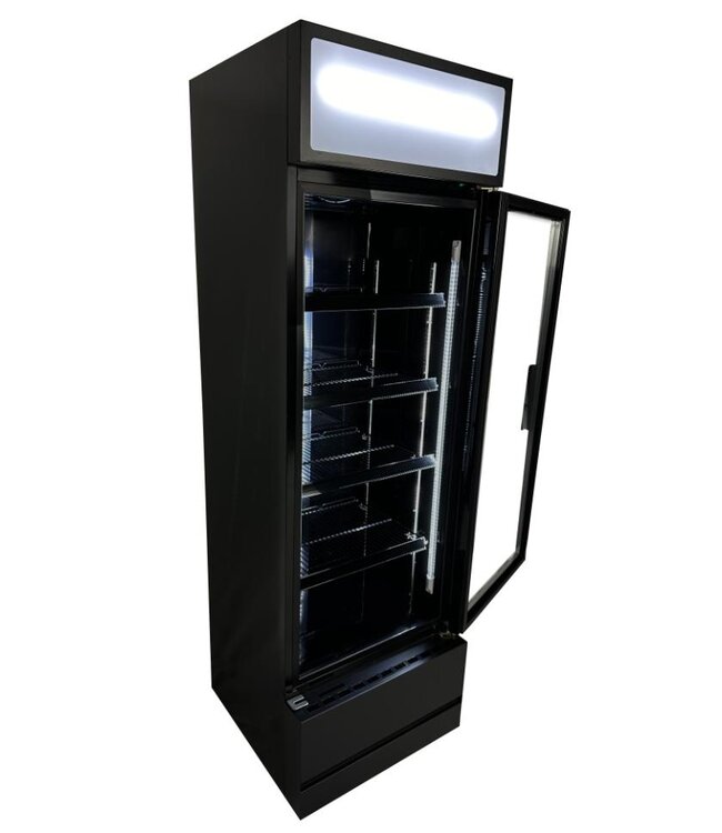 Koelkast met glazen deur | 360L | Zwart | (H)197,3x(B)61x(D)61cm