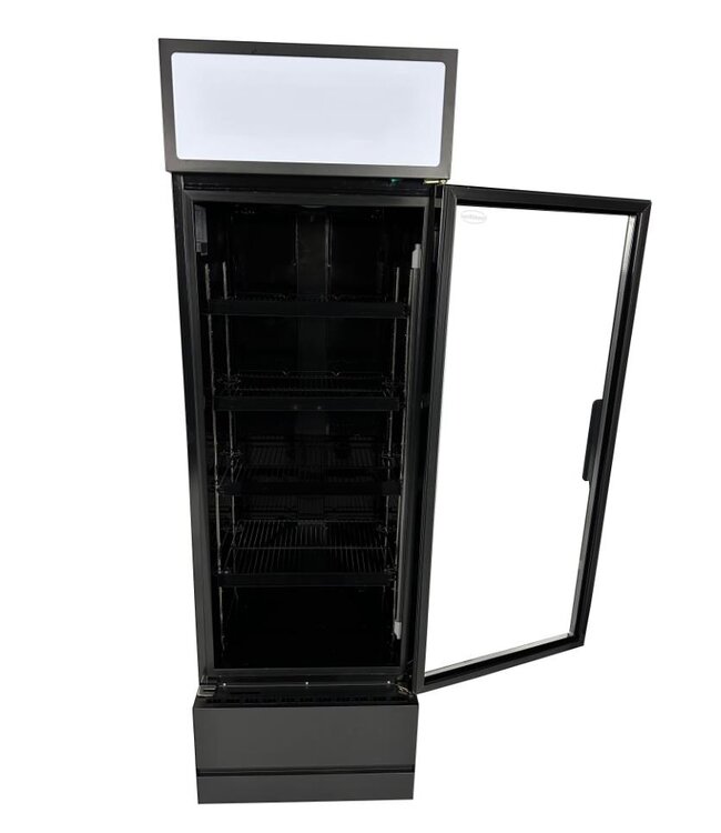 Koelkast met glazen deur | 360L | Zwart | (H)197,3x(B)61x(D)61cm