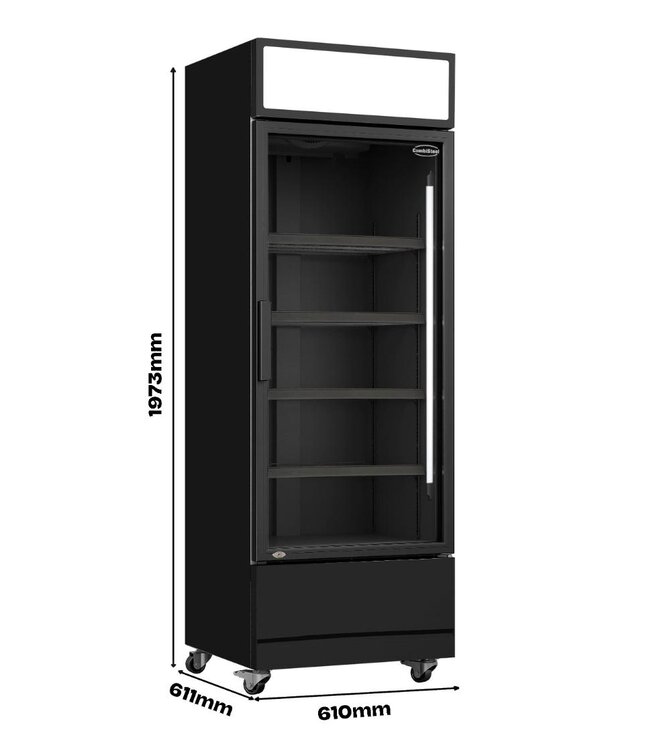 Koelkast met glazen deur | 360L | Zwart | (H)197,3x(B)61x(D)61cm