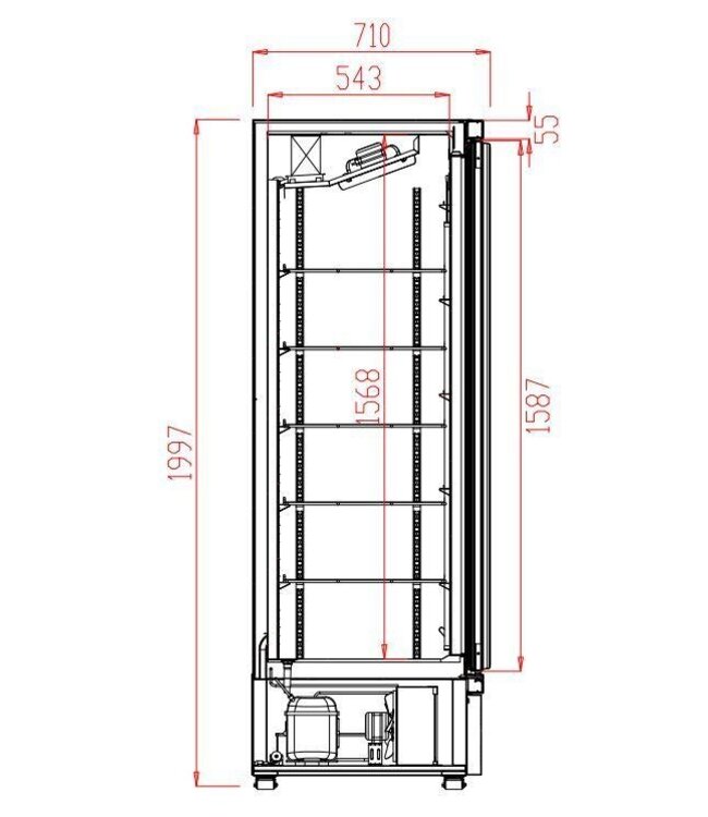 Zwarte koelkast met 4 glazen deuren | Side-by-side | 2025L | (H)199,7x(B)250,8x(D)71cm