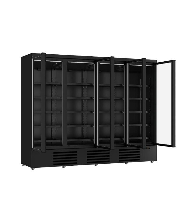 Zwarte koelkast met 4 glazen deuren | Side-by-side | 2025L | (H)199,7x(B)250,8x(D)71cm