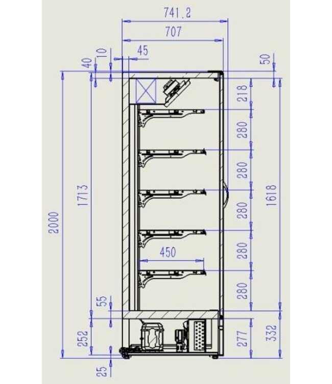 Wandkoeling Marco 1.9 | 5 Etages | 1939L | 3 Glasdeuren | Zwart | (H)201x(B)193,5x(D)74cm